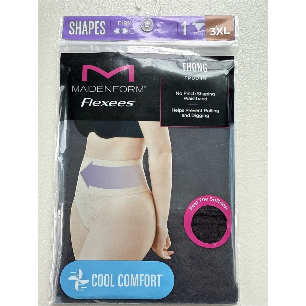 Maidenform Tummy Smoothing Shapewear Lace Thong Cool Comfort Black 3XL